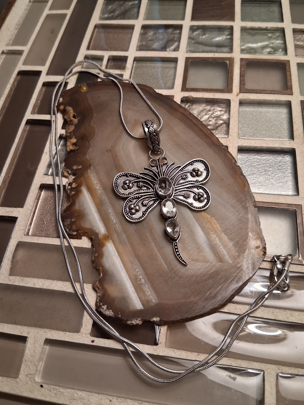 Silver Butterfly Crystal Pendant Necklace - Silver